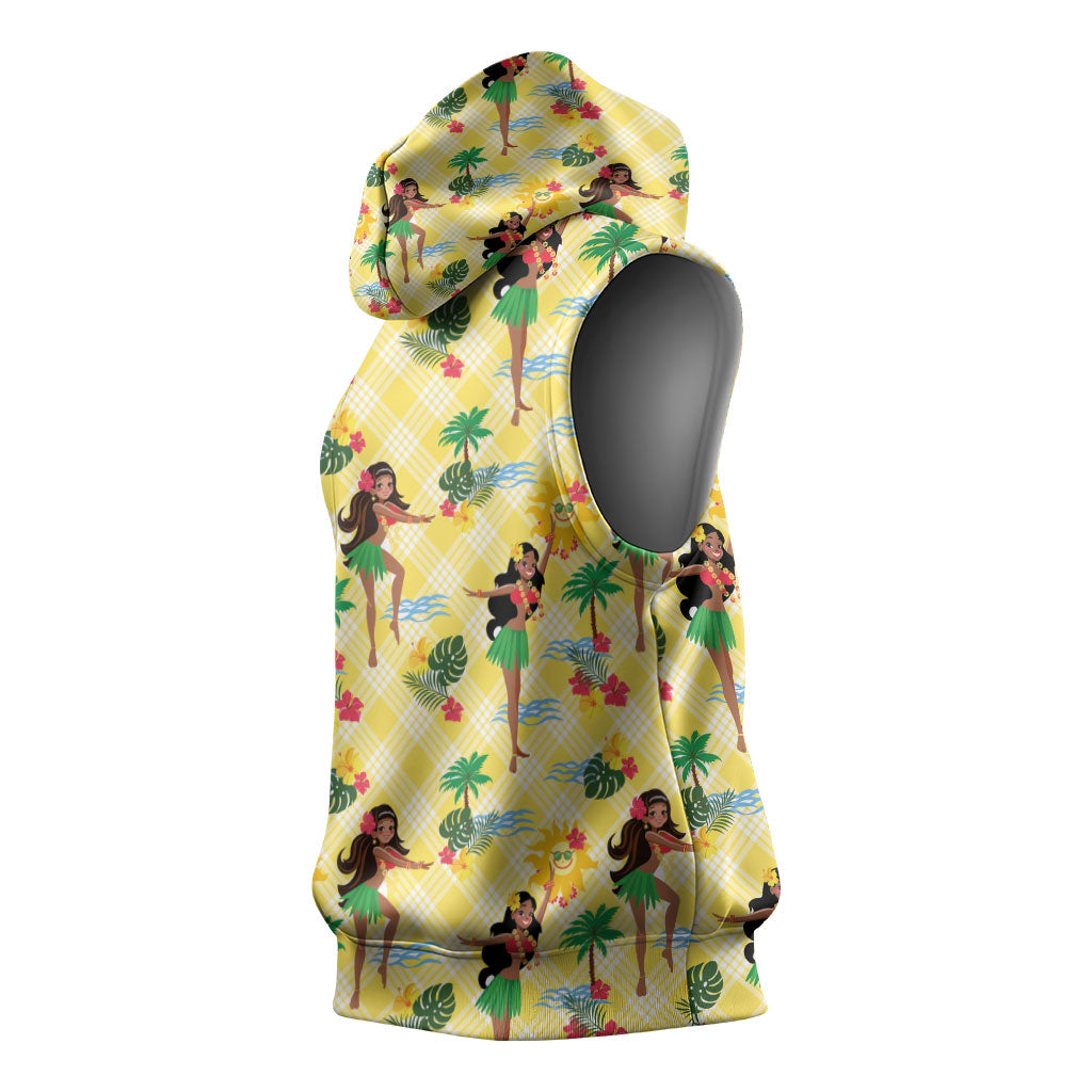 Hawaii Hula Girl Tropical Sleeveless Hoodie Yellow Palaka