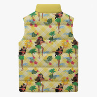 Hawaii Hula Girl Tropical Sleeveless Puffer Jacket Yellow Palaka