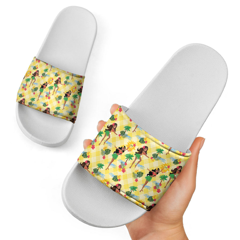 Hawaii Hula Girl Tropical Slide Sandals Yellow Palaka