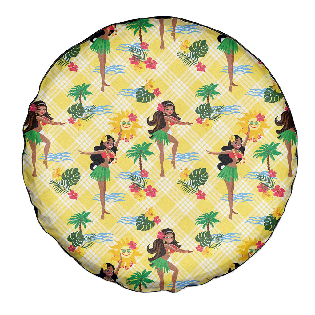 Hawaii Hula Girl Tropical Spare Tire Cover Yellow Palaka