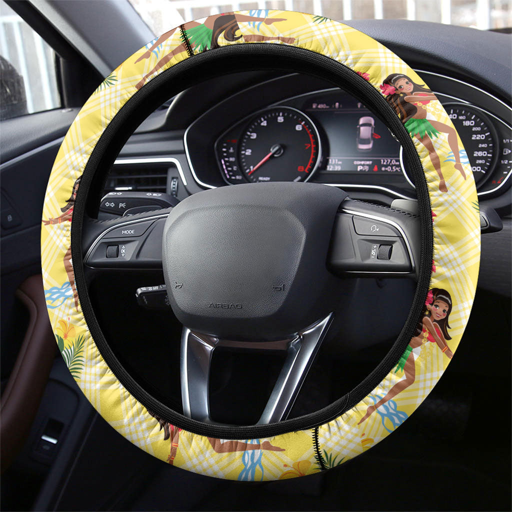 Hawaii Hula Girl Tropical Steering Wheel Cover Yellow Palaka