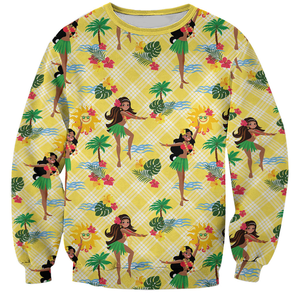 Hawaii Hula Girl Tropical Sweatshirt Yellow Palaka LT01 Unisex Yellow - Polynesian Pride