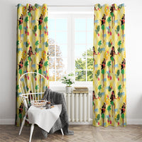 Hawaii Hula Girl Tropical Window Curtain Yellow Palaka