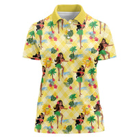 Hawaii Hula Girl Tropical Women Polo Shirt Yellow Palaka