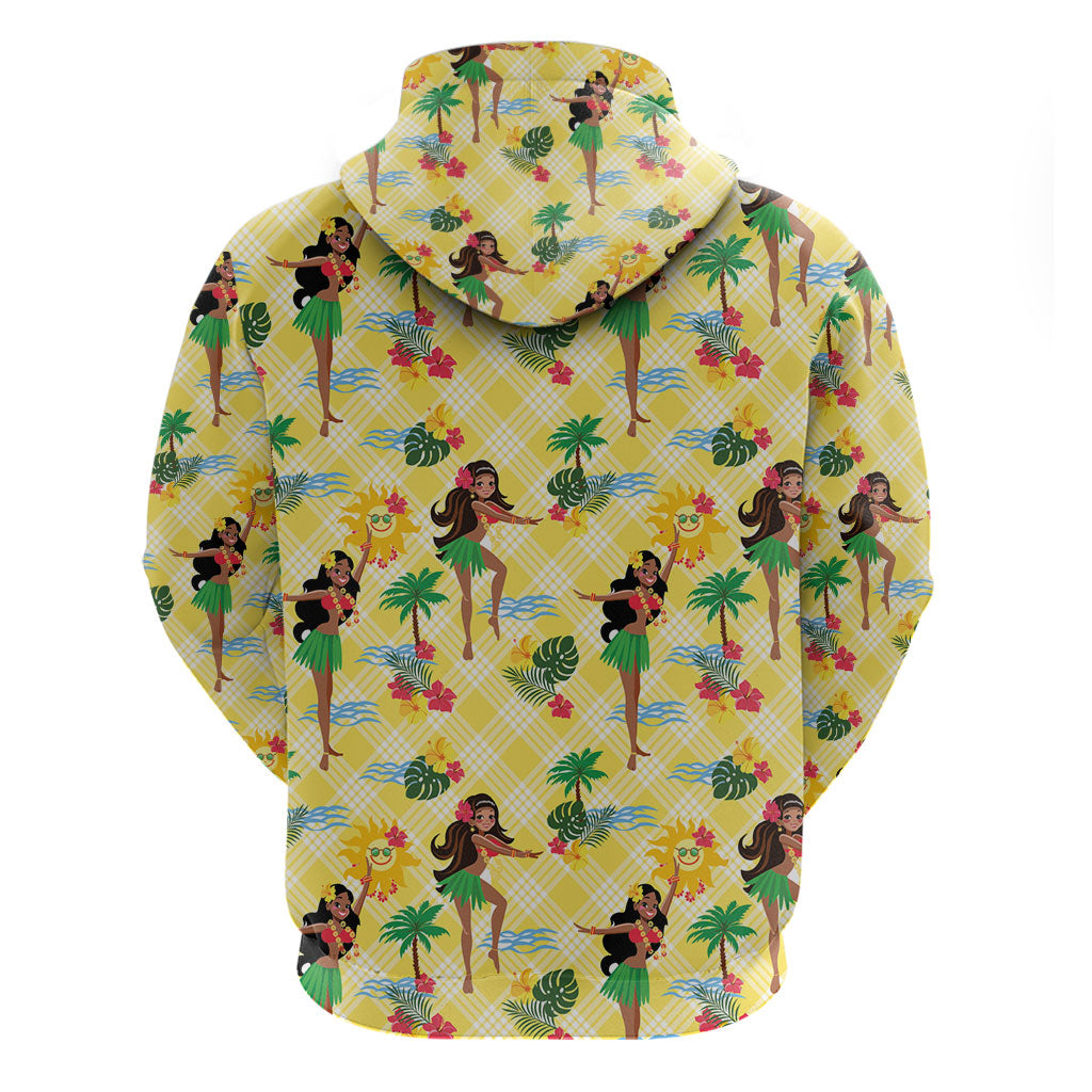 Hawaii Hula Girl Tropical Zip Hoodie Yellow Palaka