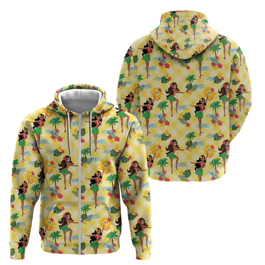 Hawaii Hula Girl Tropical Zip Hoodie Yellow Palaka