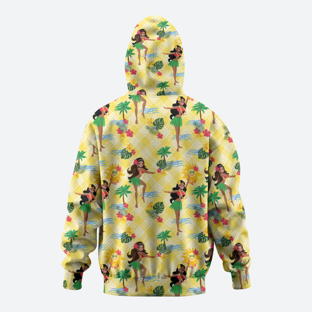 Hawaii Hula Girl Tropical Zip Hoodie Yellow Palaka
