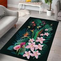 Hawaii Hummingbird Tropical Flowers Area Rug Dark Green