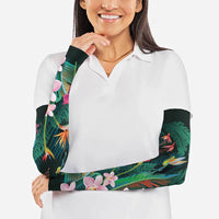Hawaii Hummingbird Tropical Flowers Arm Sleeves Dark Green