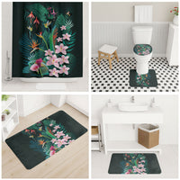Hawaii Hummingbird Tropical Flowers Bathroom Set Dark Green