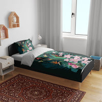 Hawaii Hummingbird Tropical Flowers Bedding Set Dark Green