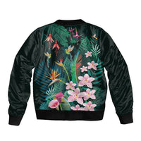 Hawaii Hummingbird Tropical Flowers Bomber Jacket Dark Green