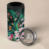 Hawaii Hummingbird Tropical Flowers 4 in 1 Can Cooler Tumbler Dark Green