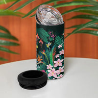 Hawaii Hummingbird Tropical Flowers 4 in 1 Can Cooler Tumbler Dark Green