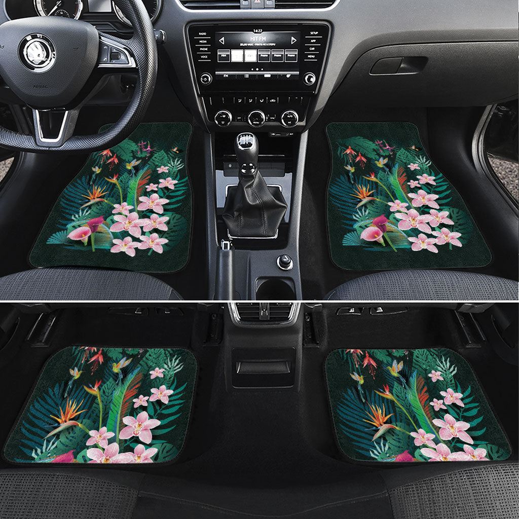 Hawaii Hummingbird Tropical Flowers Car Mats Dark Green