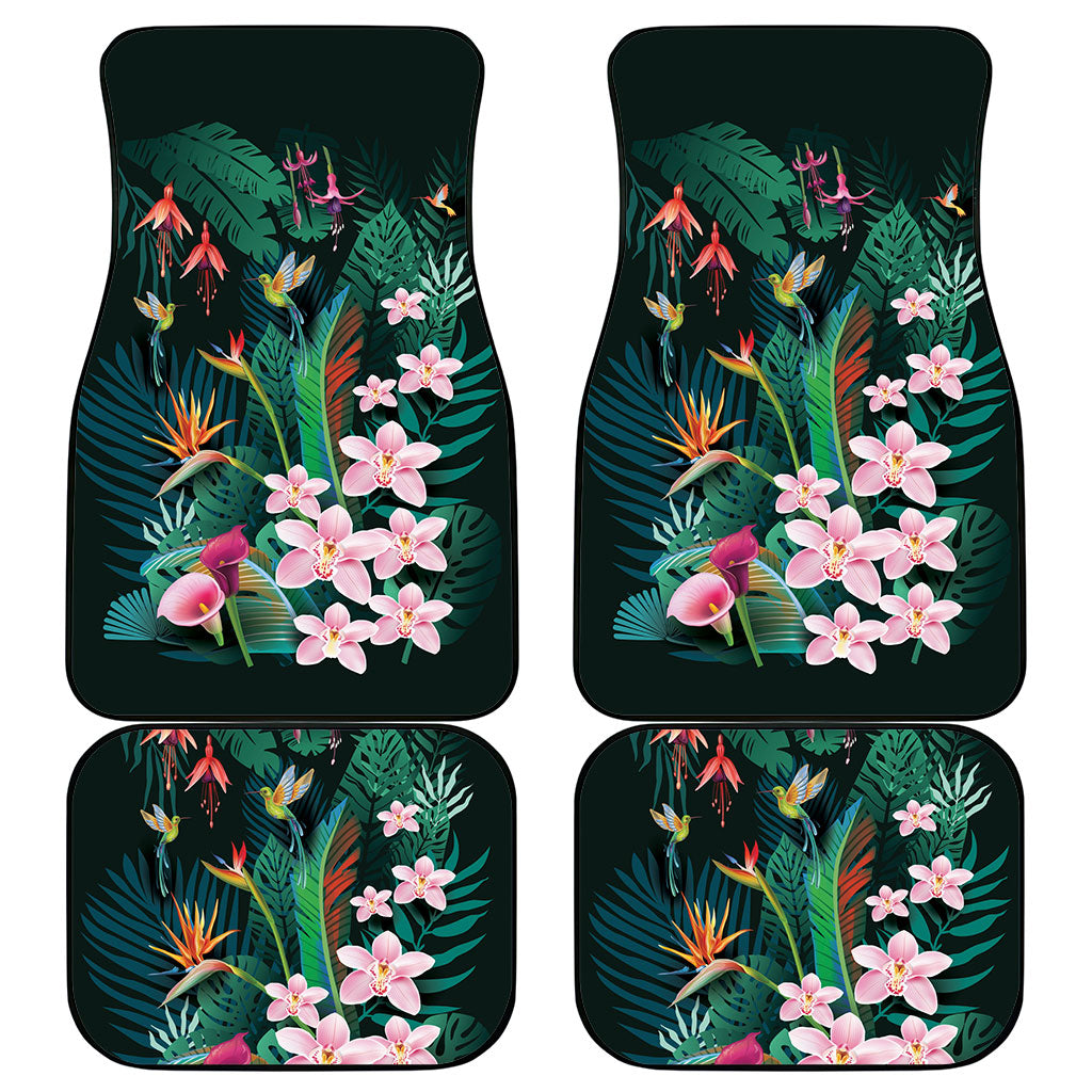 Hawaii Hummingbird Tropical Flowers Car Mats Dark Green