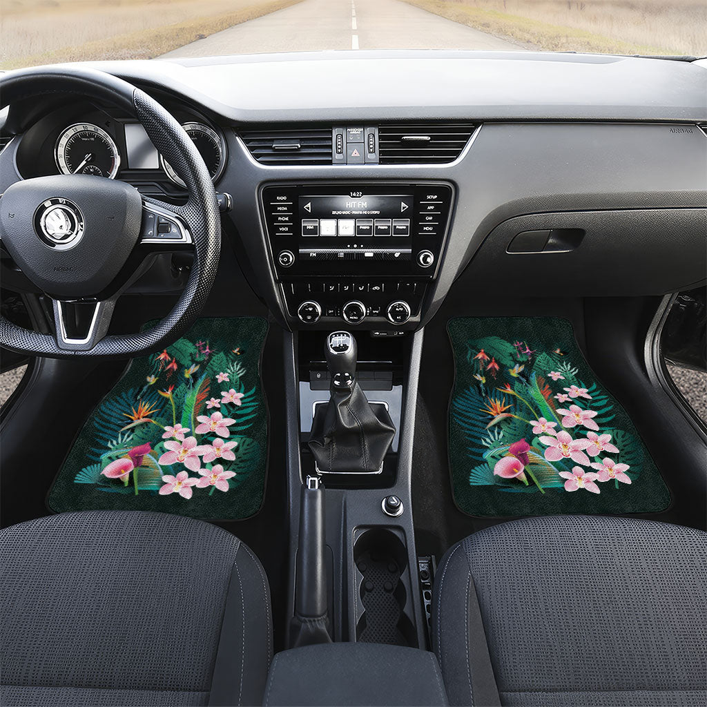 Hawaii Hummingbird Tropical Flowers Car Mats Dark Green