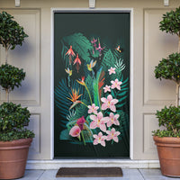 Hawaii Hummingbird Tropical Flowers Door Cover Dark Green
