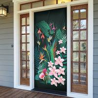 Hawaii Hummingbird Tropical Flowers Door Cover Dark Green