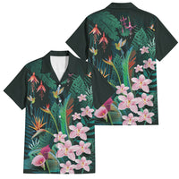 Hawaii Hummingbird Tropical Flowers Family Matching Mermaid Dress and Hawaiian Shirt Dark Green