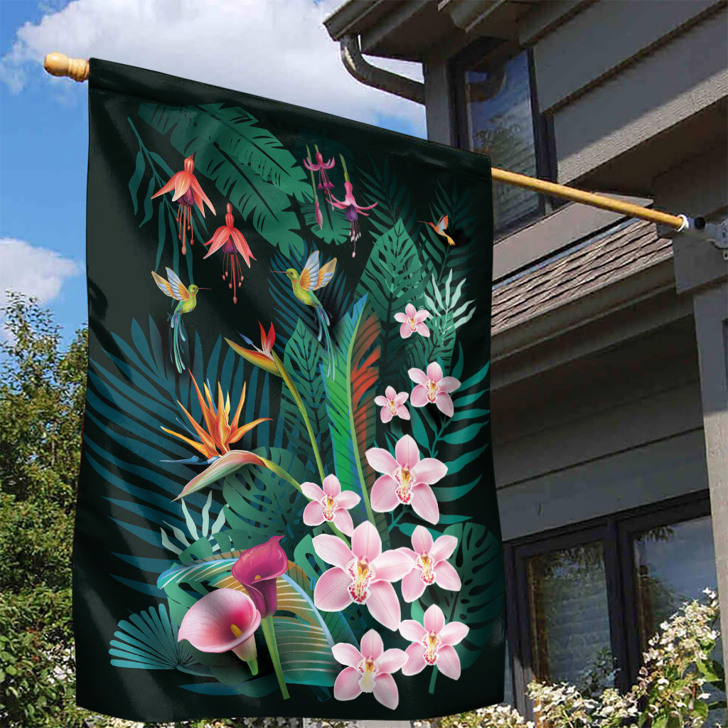 Hawaii Hummingbird Tropical Flowers Garden Flag Dark Green