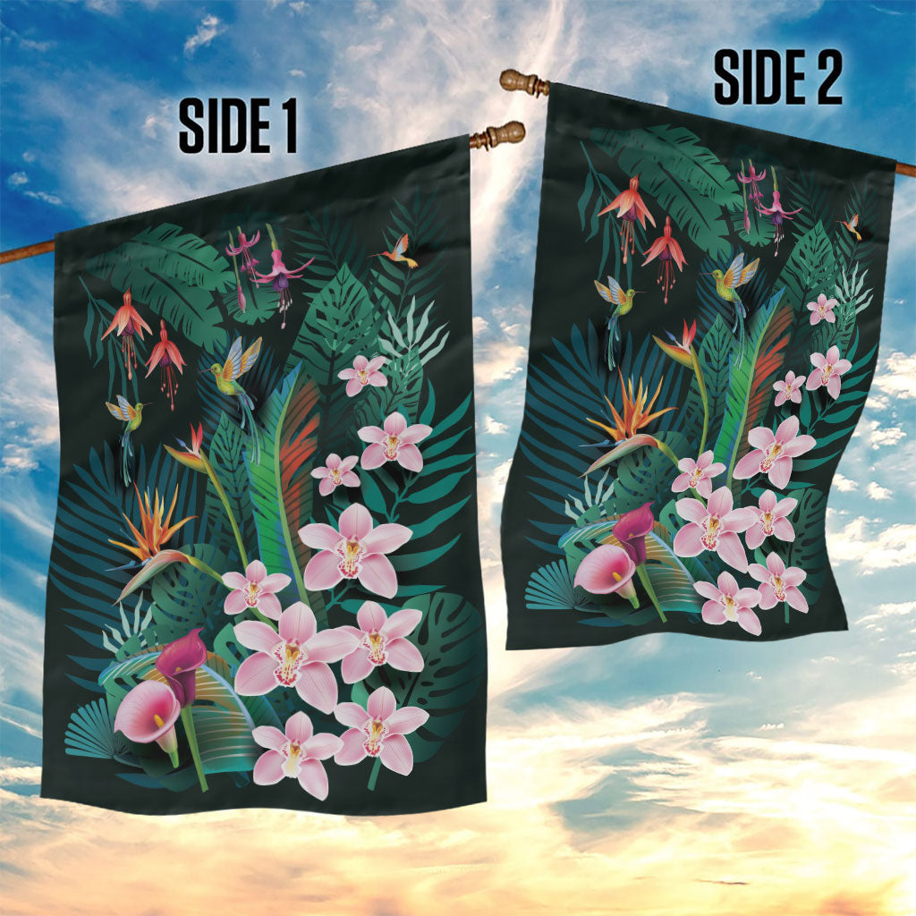 Hawaii Hummingbird Tropical Flowers Garden Flag Dark Green
