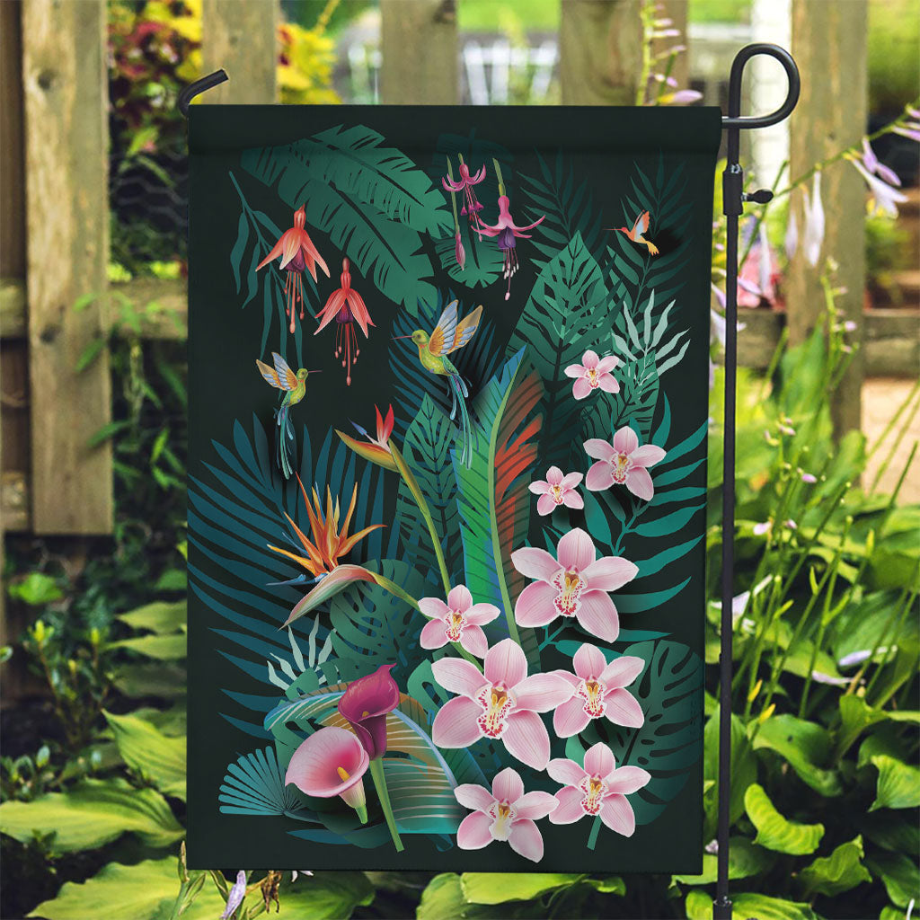 Hawaii Hummingbird Tropical Flowers Garden Flag Dark Green