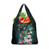 Hawaii Hummingbird Tropical Flowers Grocery Bag Dark Green