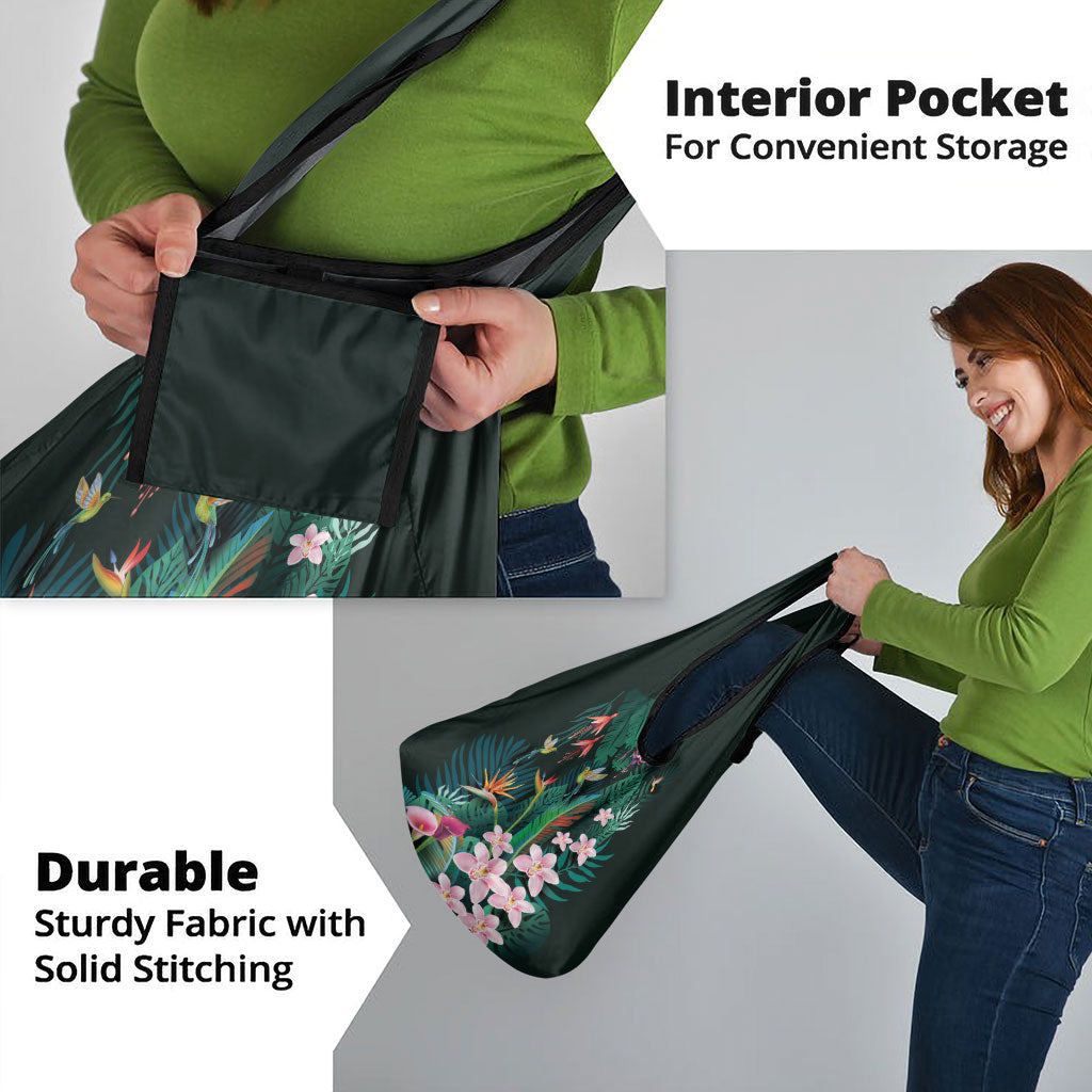 Hawaii Hummingbird Tropical Flowers Grocery Bag Dark Green
