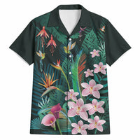 Hawaii Hummingbird Tropical Flowers Hawaiian Shirt Dark Green