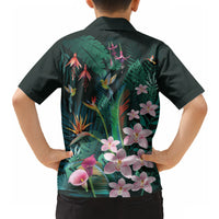 Hawaii Hummingbird Tropical Flowers Hawaiian Shirt Dark Green
