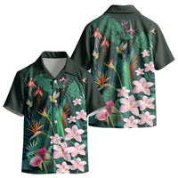 Hawaii Hummingbird Tropical Flowers Kid Hawaiian Shirt Dark Green