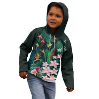 Hawaii Hummingbird Tropical Flowers Kid Hoodie Dark Green