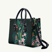 Hawaii Hummingbird Tropical Flowers Leather Bag Dark Green