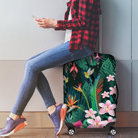 Hawaii Hummingbird Tropical Flowers Luggage Cover Dark Green