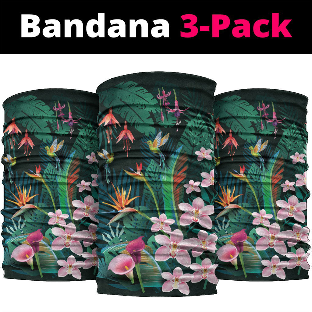 Hawaii Hummingbird Tropical Flowers Neck Gaiter Dark Green