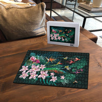 Hawaii Hummingbird Tropical Flowers Puzzle Dark Green