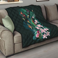 Hawaii Hummingbird Tropical Flowers Quilt Dark Green