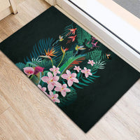 Hawaii Hummingbird Tropical Flowers Rubber Doormat Dark Green