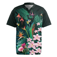 Hawaii Hummingbird Tropical Flowers Rugby Jersey Dark Green