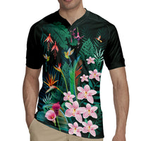 Hawaii Hummingbird Tropical Flowers Rugby Jersey Dark Green