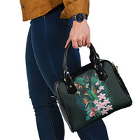 Hawaii Hummingbird Tropical Flowers Shoulder Handbag Dark Green