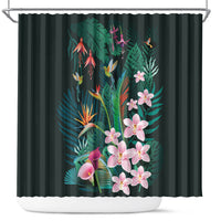 Hawaii Hummingbird Tropical Flowers Shower Curtain Dark Green