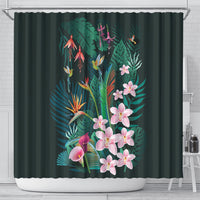 Hawaii Hummingbird Tropical Flowers Shower Curtain Dark Green