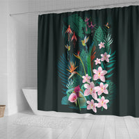 Hawaii Hummingbird Tropical Flowers Shower Curtain Dark Green