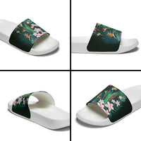 Hawaii Hummingbird Tropical Flowers Slide Sandals Dark Green