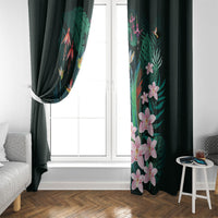 Hawaii Hummingbird Tropical Flowers Window Curtain Dark Green