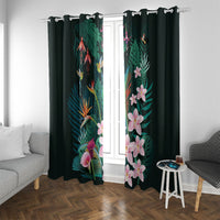 Hawaii Hummingbird Tropical Flowers Window Curtain Dark Green