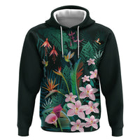 Hawaii Hummingbird Tropical Flowers Zip Hoodie Dark Green