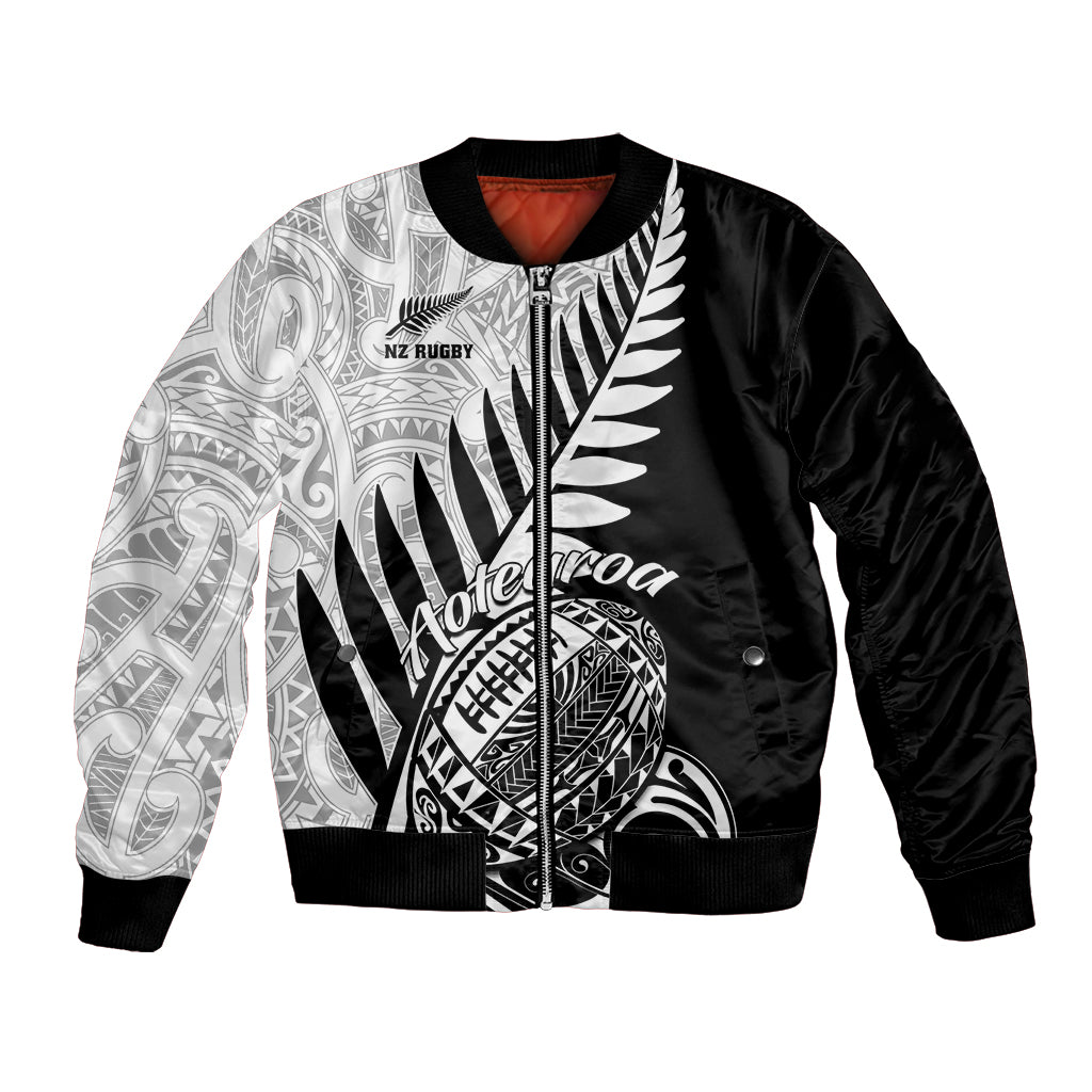 New Zealand Silver Fern Rugby Bomber Jacket Aotearoa Maori Black Version LT01 Unisex Black - Polynesian Pride